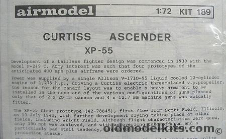 Airmodel 1/72 Curtiss XP-55, 189 plastic model kit